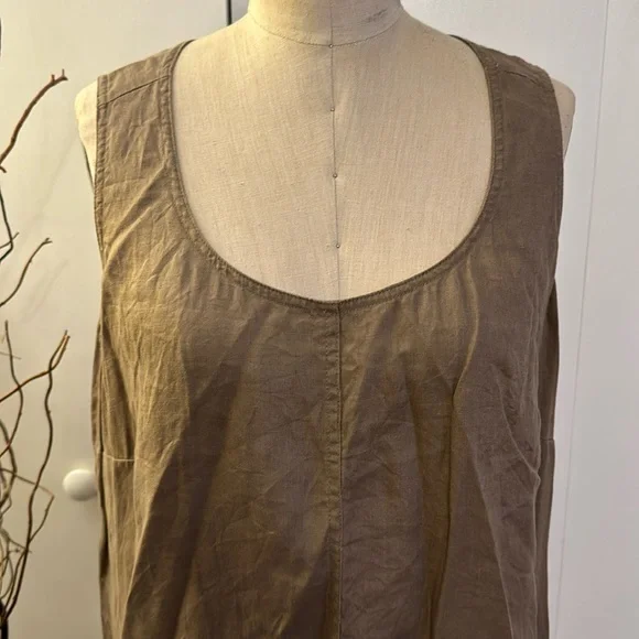 J Jill Linen sleeveless scoop neck tan midi dress with pockets - Picture 2 of 7